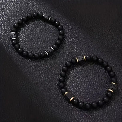 matte black agate and lava bead bracelet