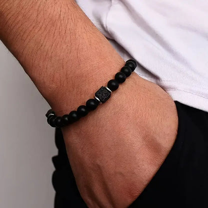 matte black agate and lava bead bracelet