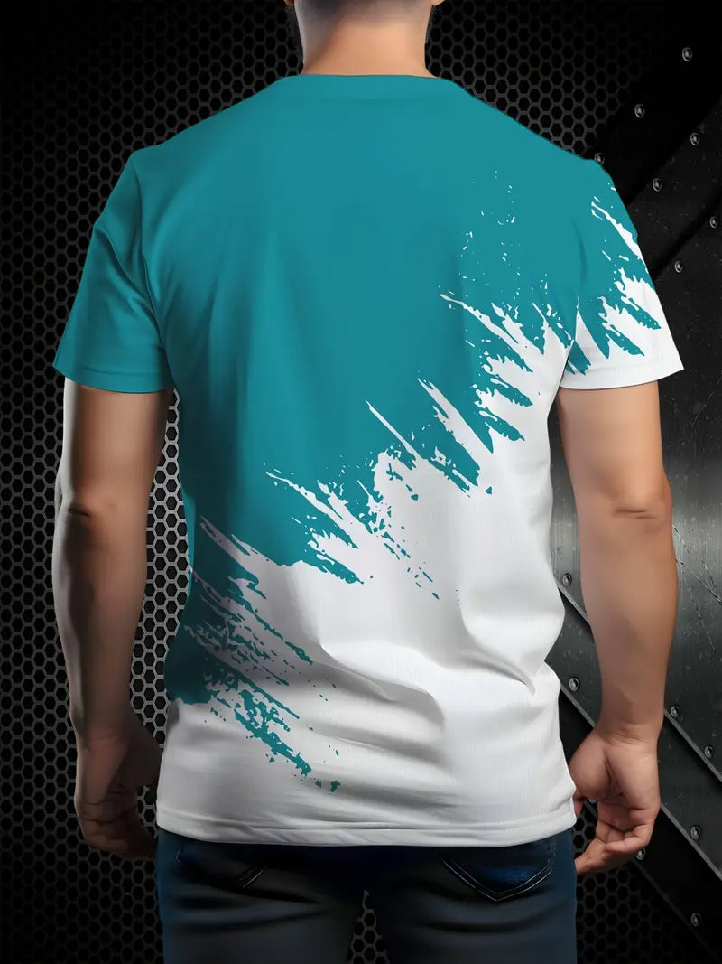 Men's 3D Print Color Block T-Shirt