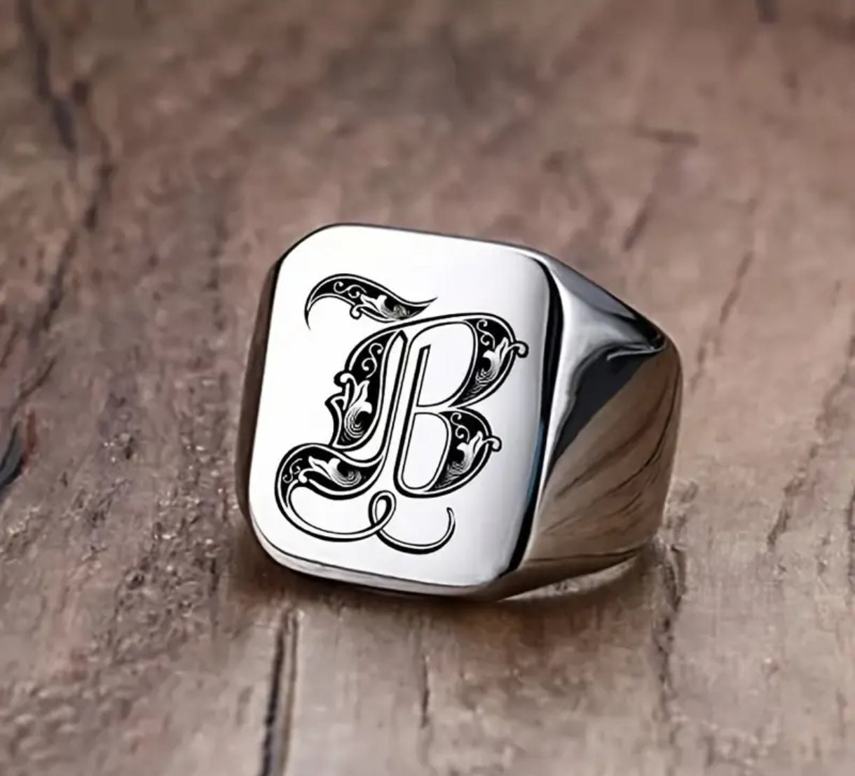 Steel Letter Pattern Square Ring