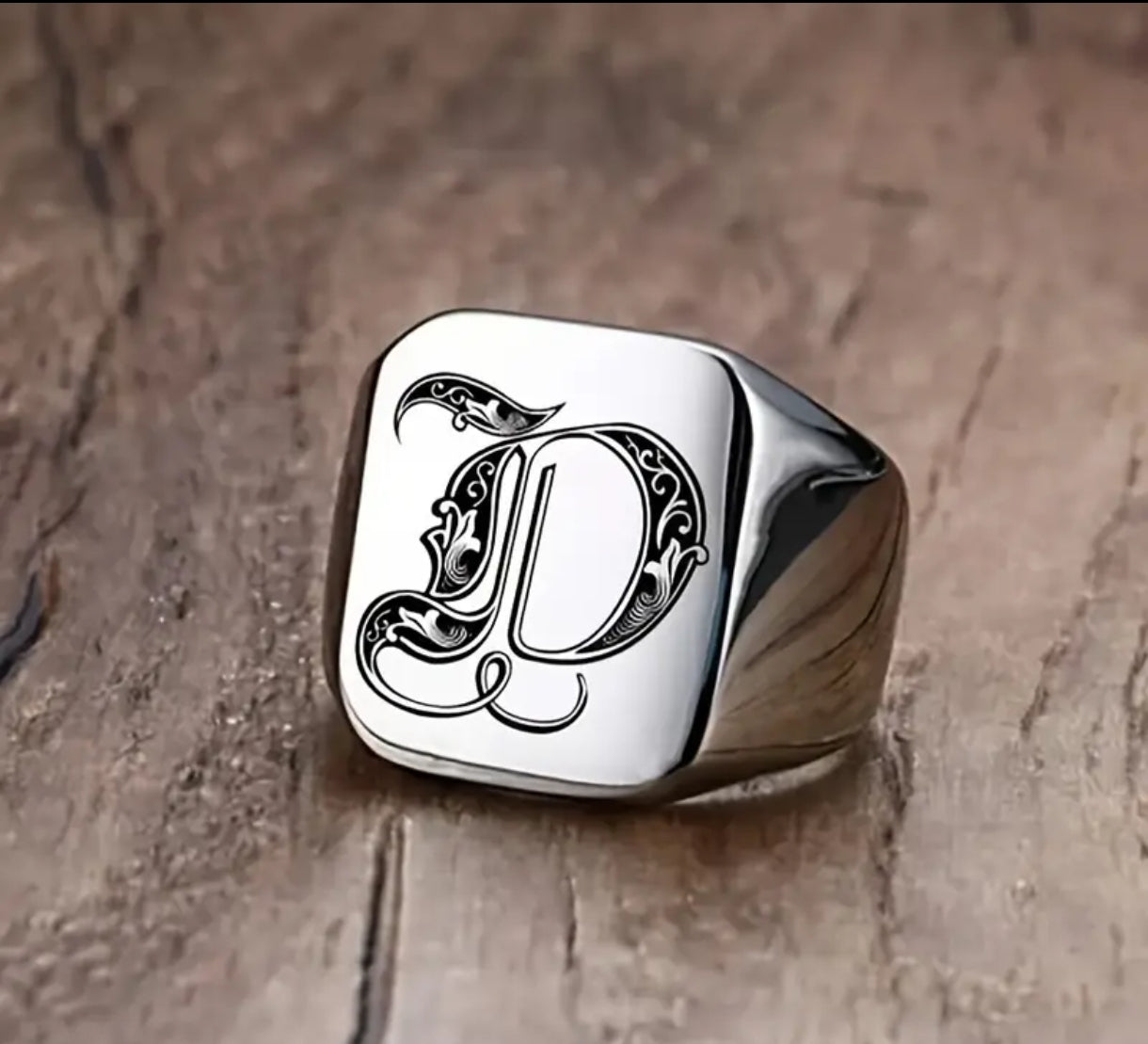 Steel Letter Pattern Square Ring