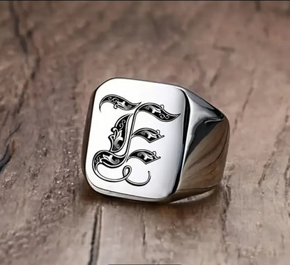 Steel Letter Pattern Square Ring