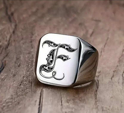 Steel Letter Pattern Square Ring