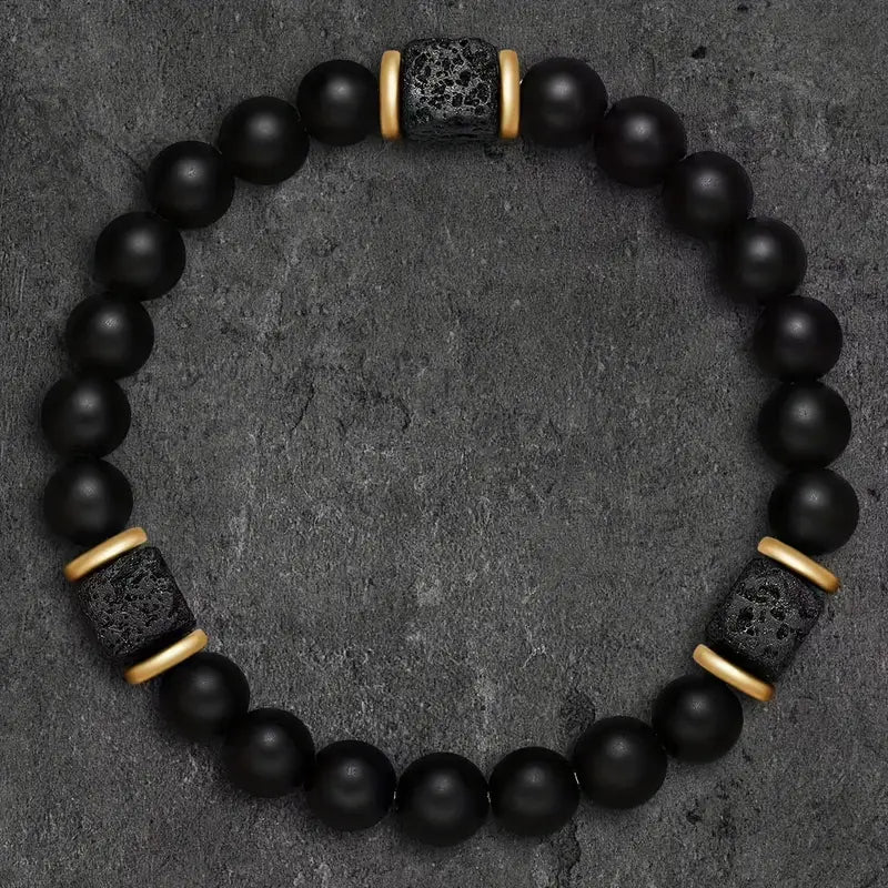 matte black agate and lava bead bracelet