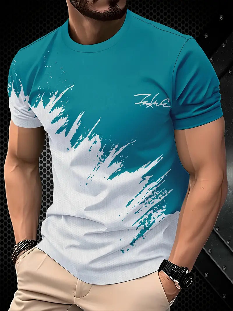 Men's 3D Print Color Block T-Shirt